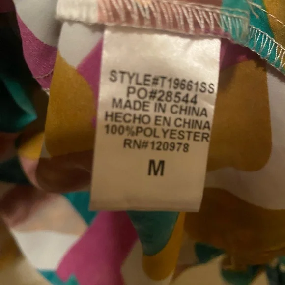 SSYS Multicolor Abstract Print Long-Sleeve Blouse in Teal & Magenta Size M - Picture 3 of 4